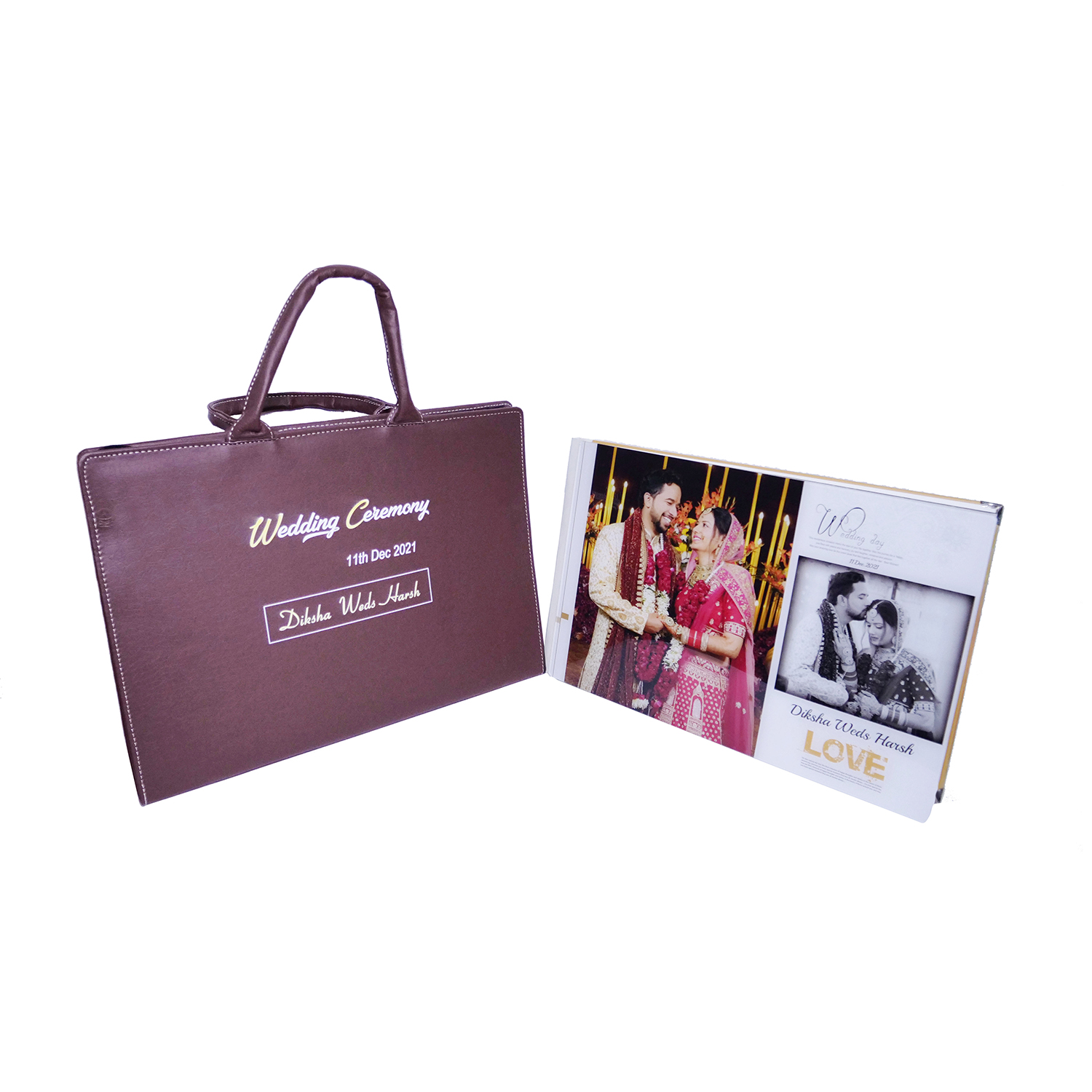 Wedding Album With Brown Printed Leather Bag (12x36) Album Delhi